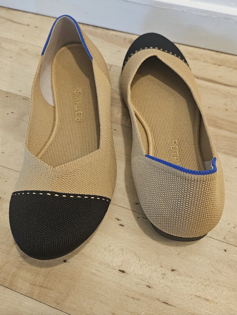 Rothy’s | The Flat Camel Cap Toe Round toe Knit Ballet Flat Tan Black Size 11